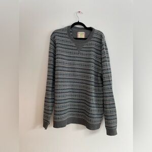Ecoths Merino Wool Blend Striped Sweater Gray Crew Neck Fair Isle Nordic XXL